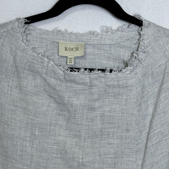 Koch Grey Linen Blend Boho Embroidered Trim Boxy Cap Sleeve Mini Dress Size XS - Picture 4 of 10